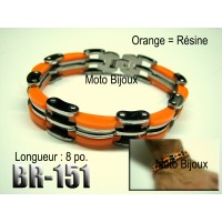 Br-151, Bracelet  chaîne Acier inoxidable « stainless steel » résine orange
